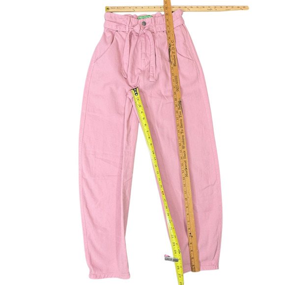 United Colors of Benetton Paperbag Trousers Womens 2 Tapered Pants PINK Twee 90s - Picture 7 of 8